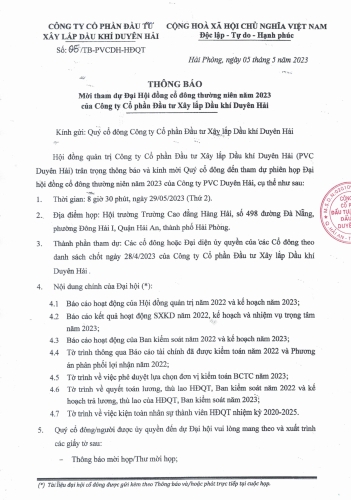 Giấy mời tham dự đại hội đồng cổ đông thường niên năm 2023, Thông báo đề cử ứng cử chức danh thành viên HĐQT, Tài liệu đại hội